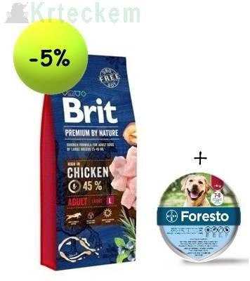 BRIT Premium By Nature Adult L 15kg + Foresto obojek pro psy nad 8 kg 70 cm