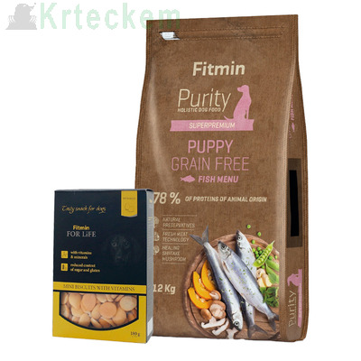 FITMIN Purity Puppy Grainfree Fish 12kg +  FITMIN DOG Biscuits mini 180g