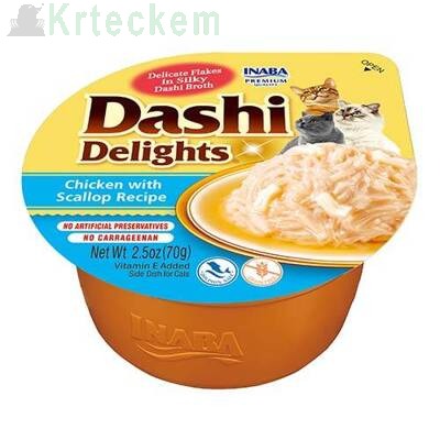Inaba DASHI doplňkové krmivo pro kočky - vývar s příchutí kuřete a mušlí 6x70 g 