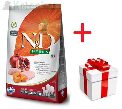 N&D Pumpkin Grain Free canine CHICKEN AND POMEGRANATE ADULT MEDIUM & MAXI 12kg + PŘEKVAPENÍ PRO PSA