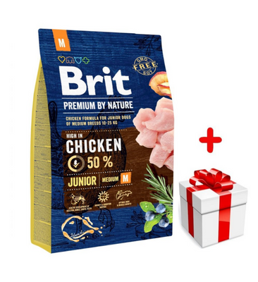 BRIT Premium By Nature Junior M 3kg + Překvapení pro psa