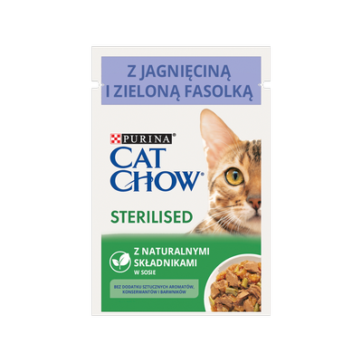 CAT CHOW Sterilizované krmivo s jehněčím masem a zelenými fazolkami s omáčkou 85g