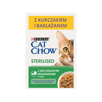 CAT CHOW Sterilizované krmivo s kuřecím masem a lilkem s omáčkou 85g