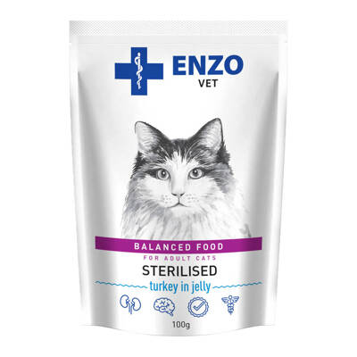 ENZO VET Sterilised dieta pro sterilizované kočky s krůtím masem v želé 24x100g
