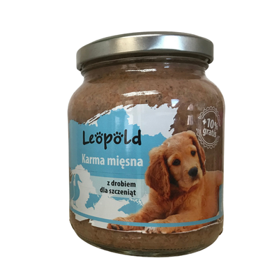 Leopold krmivo pro štěňata s drůbežím masem 300g + 10% Gratis (Jar)