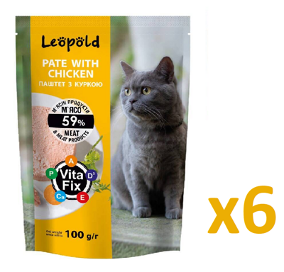 Leopold masová paštika s kuřecím masem pro kočky 6x100g 