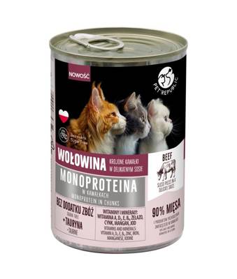 PetRepublic hovězí monoproteinové krmivo pro kočky, kousky v omáčce 400g