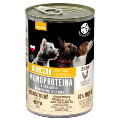 PetRepublic kuřecí monoproteinové krmivo pro psy, kousky v omáčce 400g