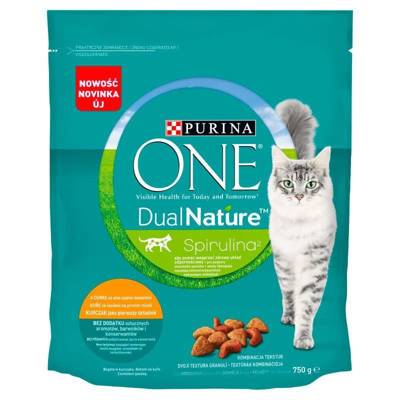 Purina One Dual Nature Spirulina krmivo pro dospělé kočky s kuřecím masem 750g