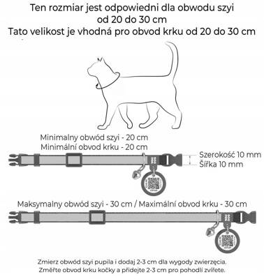 WAUDOG Nylonový obojek pro kočky s QR pasem, vzor "Avocado", plastový fastex, šířka 10 mm, délka 20-30 cm