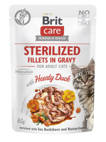 BRIT CARE Sterilované filety pro kočky v omáčce s vydatnou kachnou obohacené o rakytník a nasturtium 85g